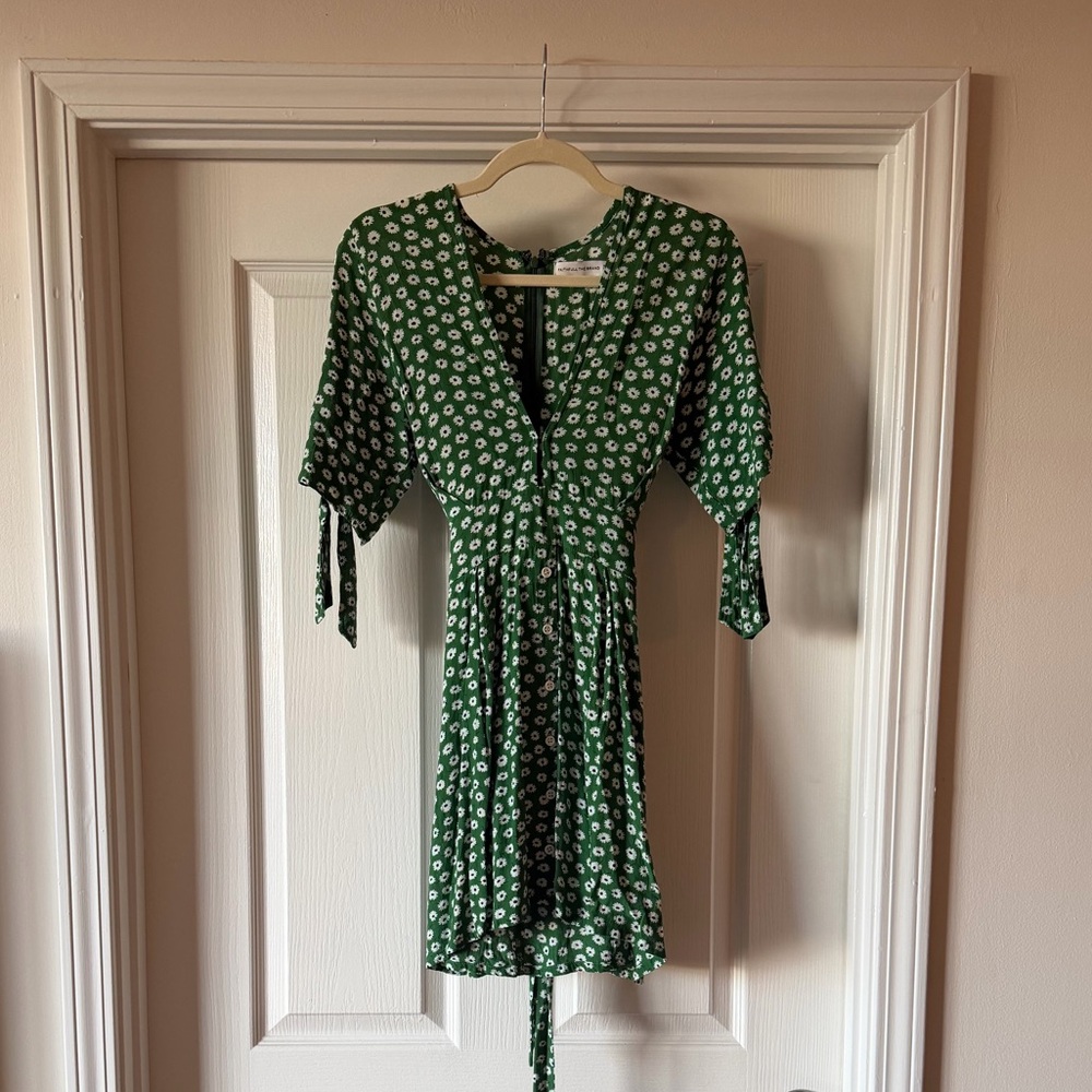 Faithfull the Brand Green and White Floral Mini Dress